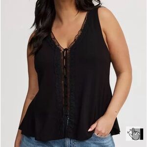 Black Lace-Trim V-Neck Tank Top
